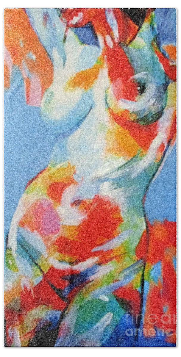Abstract Figures Bath Towel featuring the painting Splash of desire by Helena Wierzbicki