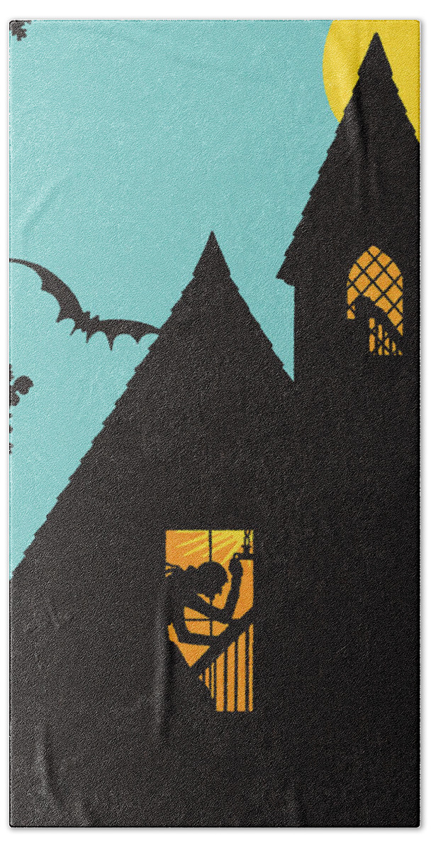 Afraid Hand Towel featuring the drawing Spooky House by CSA Images