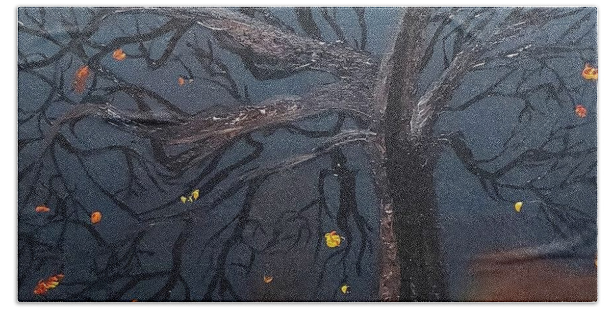 Autumn Bath Towel featuring the painting Spooky Tree by Amy Kuenzie