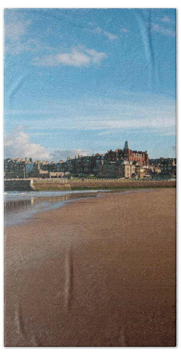 St Andrews Hand Towel featuring the mixed media St Andrews, Fife by Smart Aviation