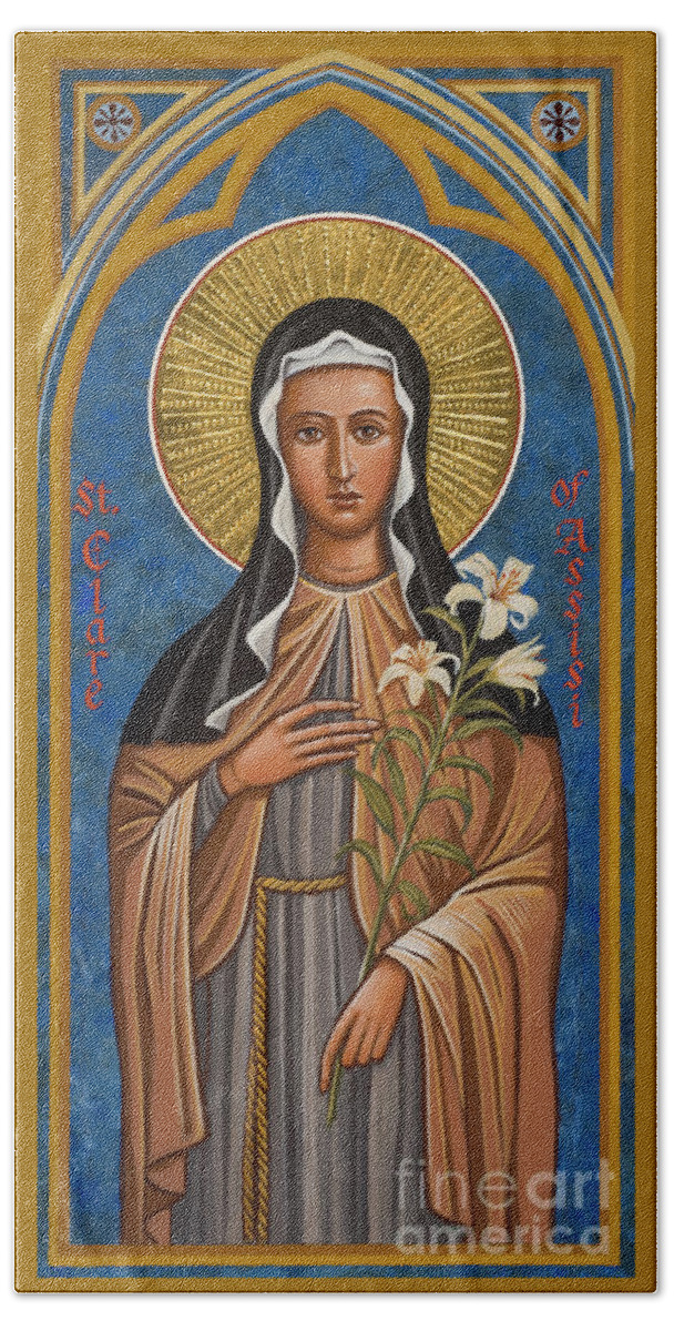 St. Clare Of Assisi Bath Towel featuring the painting St. Clare of Assisi - JCCGRB by Joan Cole