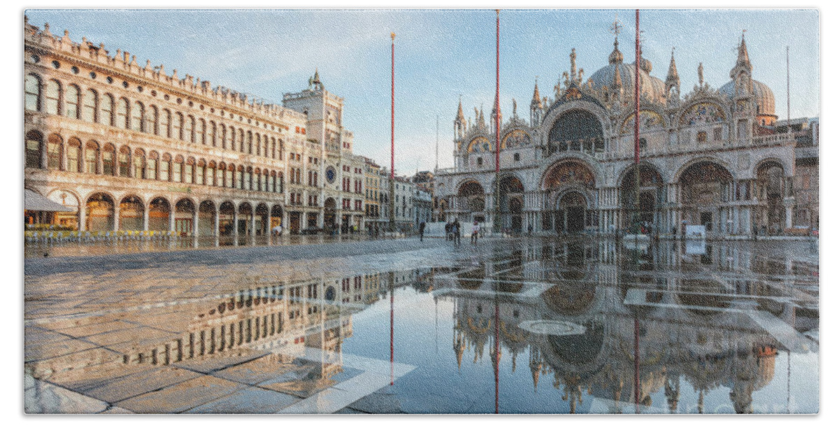 Venice Bath Towel featuring the photograph St Mark's square at sunrise, Venice, Italy by Matteo Colombo
