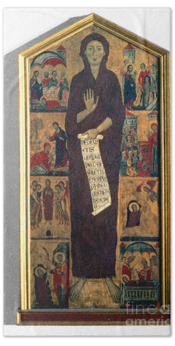 Female Hand Towel featuring the painting St. Mary Magdalene With Eight Scenes From Her Life by Master Of The St. Mary Magdalene