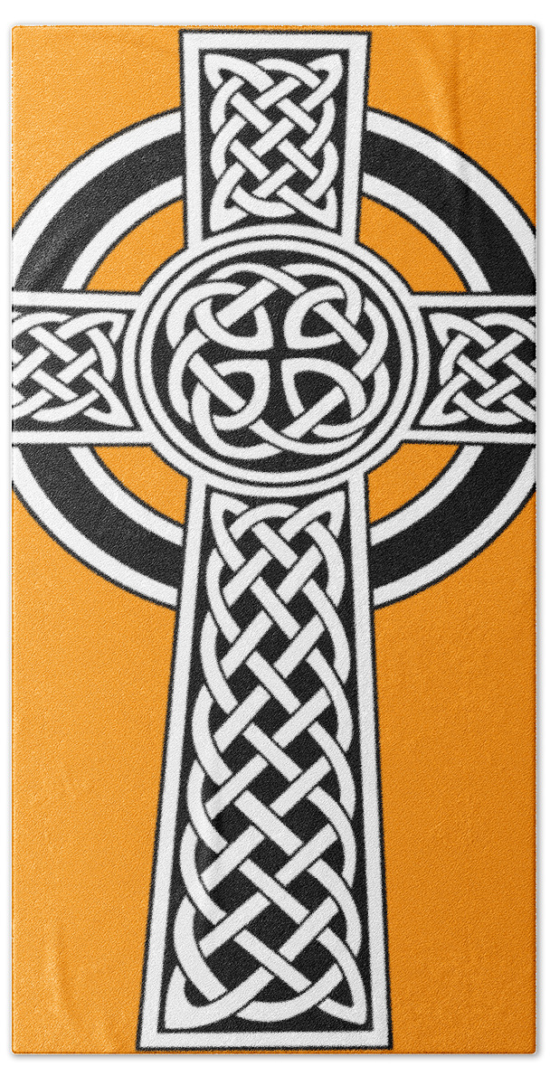 Celtic Cross Bath Towel featuring the digital art St Patrick's Day Celtic Cross Black and White by Taiche Acrylic Art