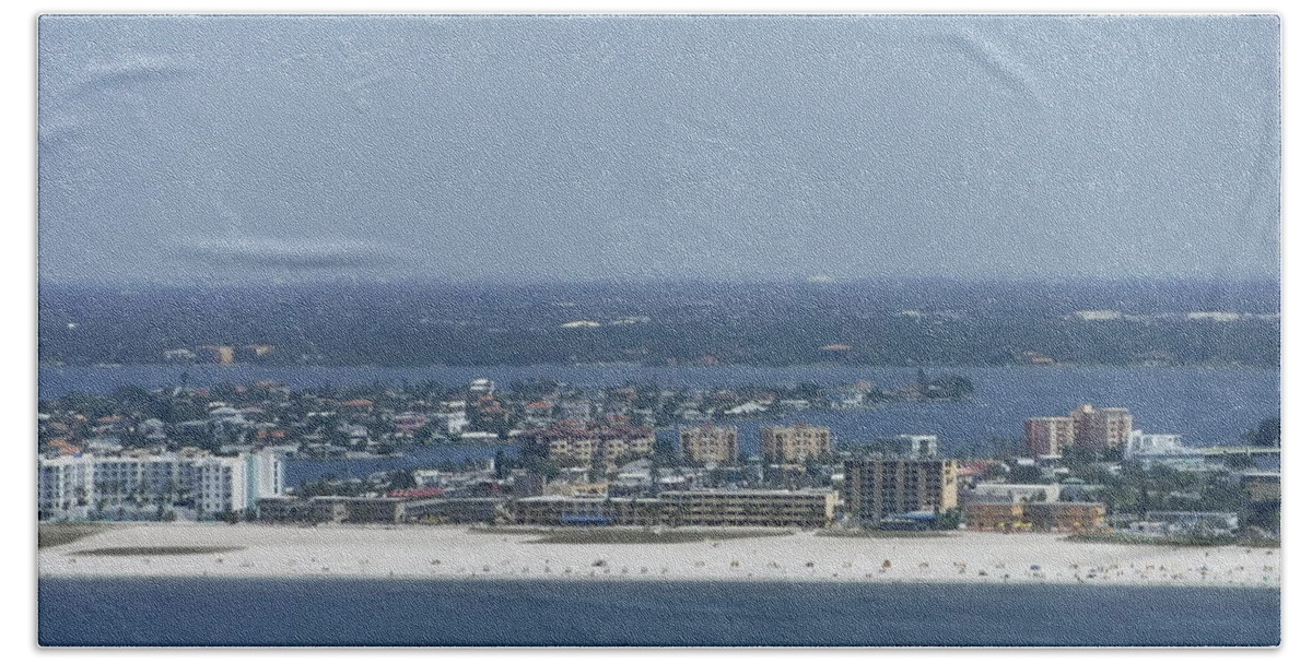 St. Petersburgh Fl Beach From The Sky Hand Towel featuring the photograph St. Petersburgh Fl. Beach From The Sky by Barbra Telfer
