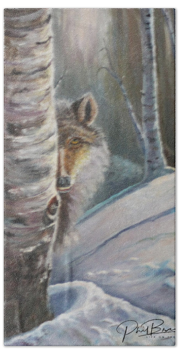 Stalking Hand Towel featuring the painting Stalking by Philip And Robbie Bracco