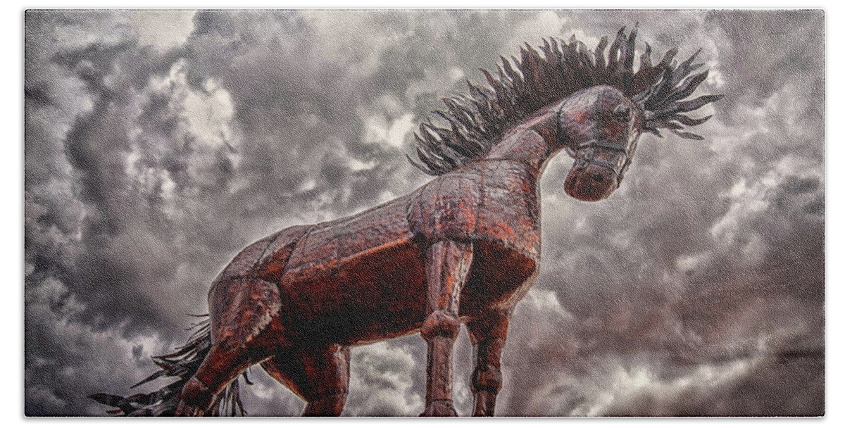 Santa Fe Hand Towel featuring the photograph Stallion In The Storm by Joe Ownbey