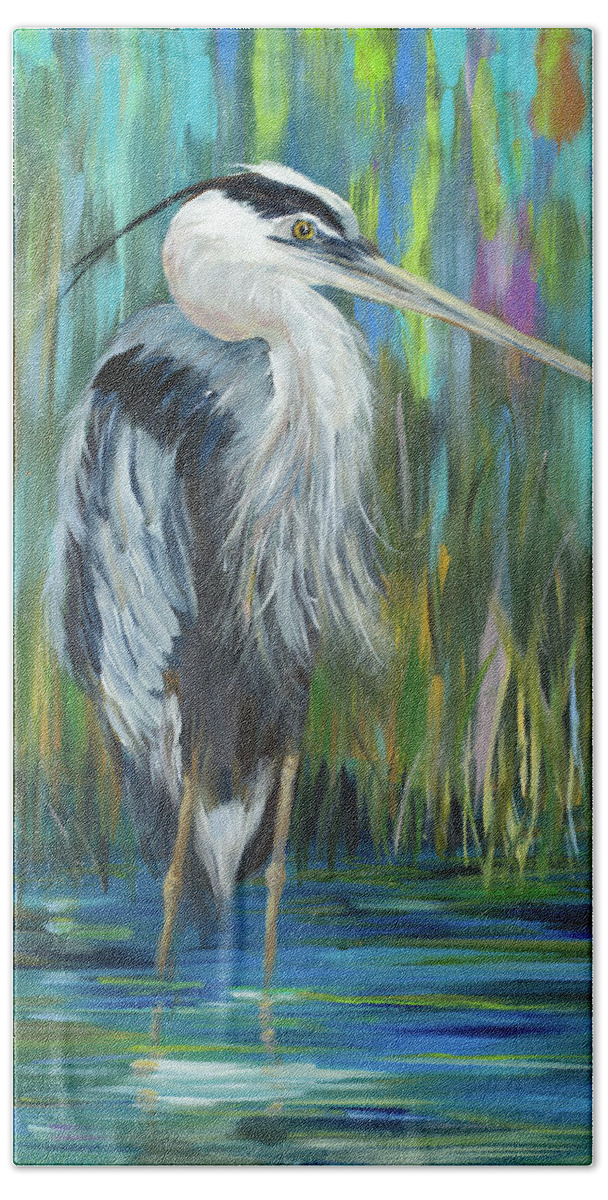 Standing Hand Towel featuring the painting Standing Heron I by South Social D
