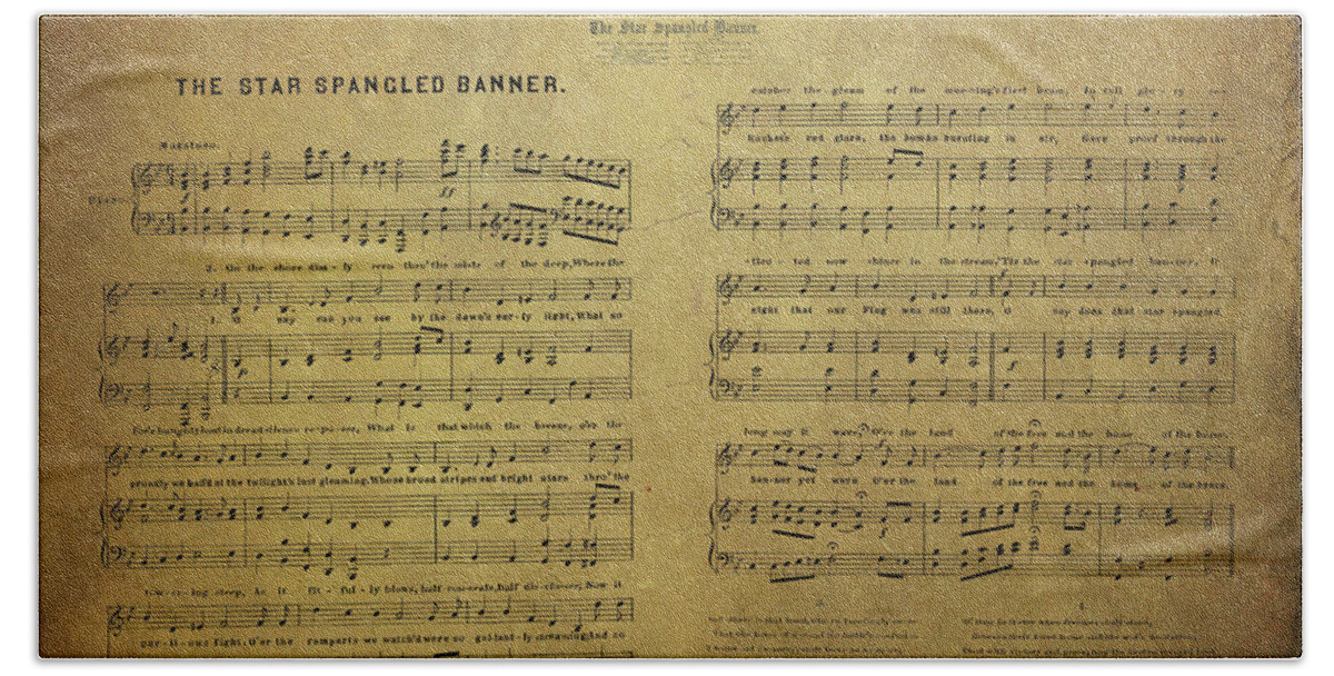 Star Spangled Banner Bath Towel featuring the digital art Star Spangled Banner Vintage Sheet Music by Peggy Collins
