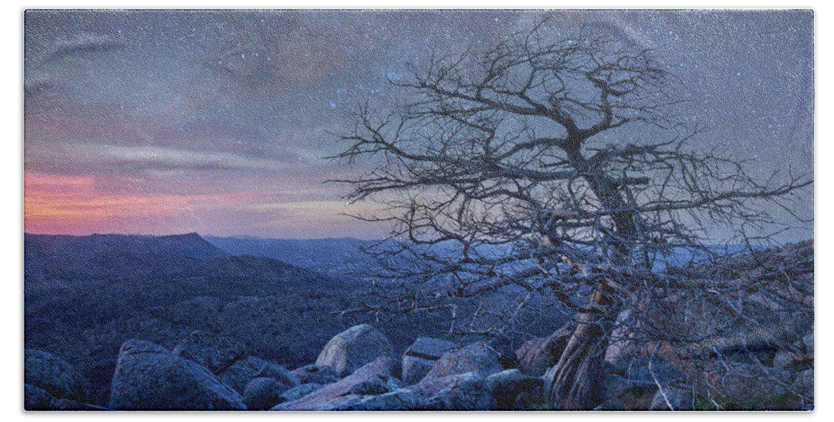 00559646 Bath Towel featuring the photograph Stars Over Pine, Mount Scott by Tim Fitzharris