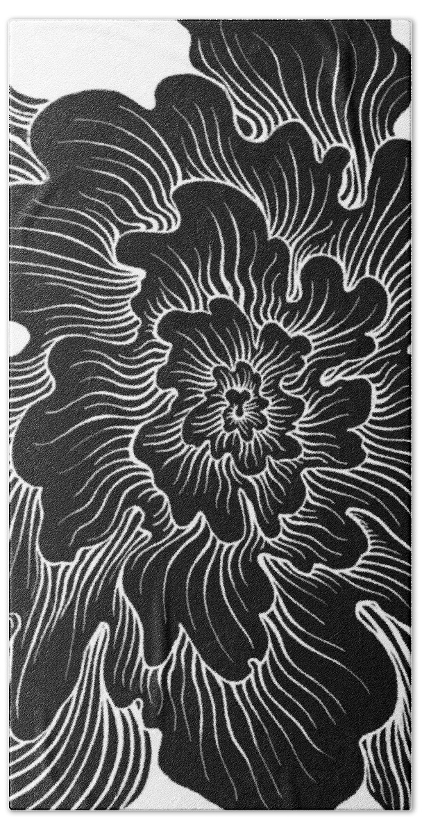 Black And White Movement Spiral Energy Positive Shock Zen  Bath Towel featuring the painting Static thought flower by Bryon Stewart