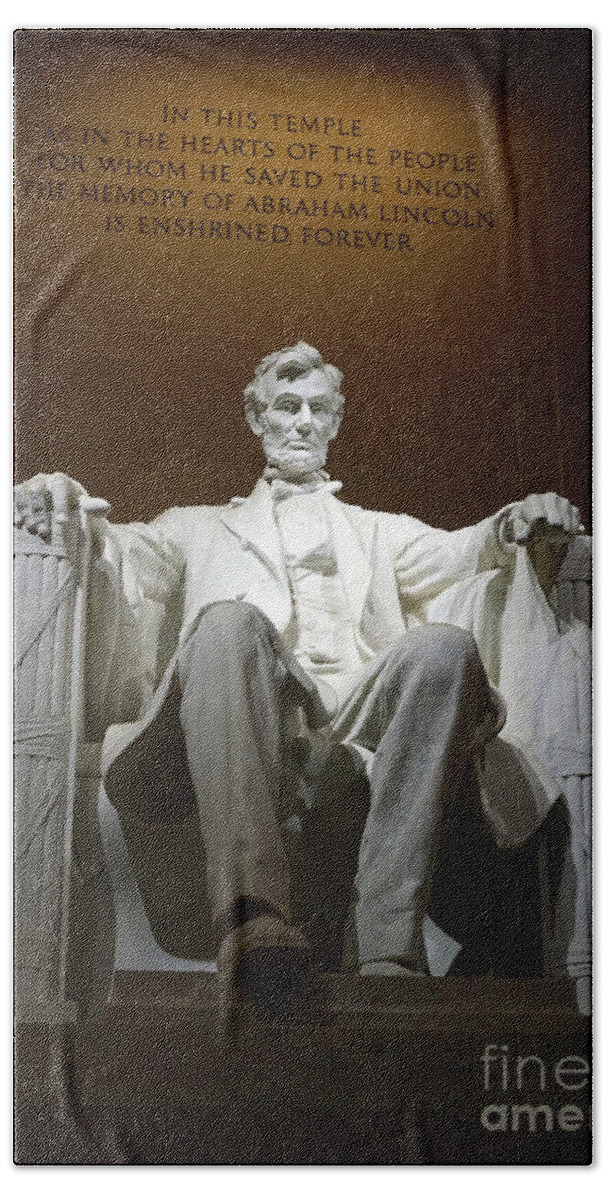 Night Bath Towel featuring the photograph Statue of Abraham Lincoln within the Lincoln Memorial Monument by American School