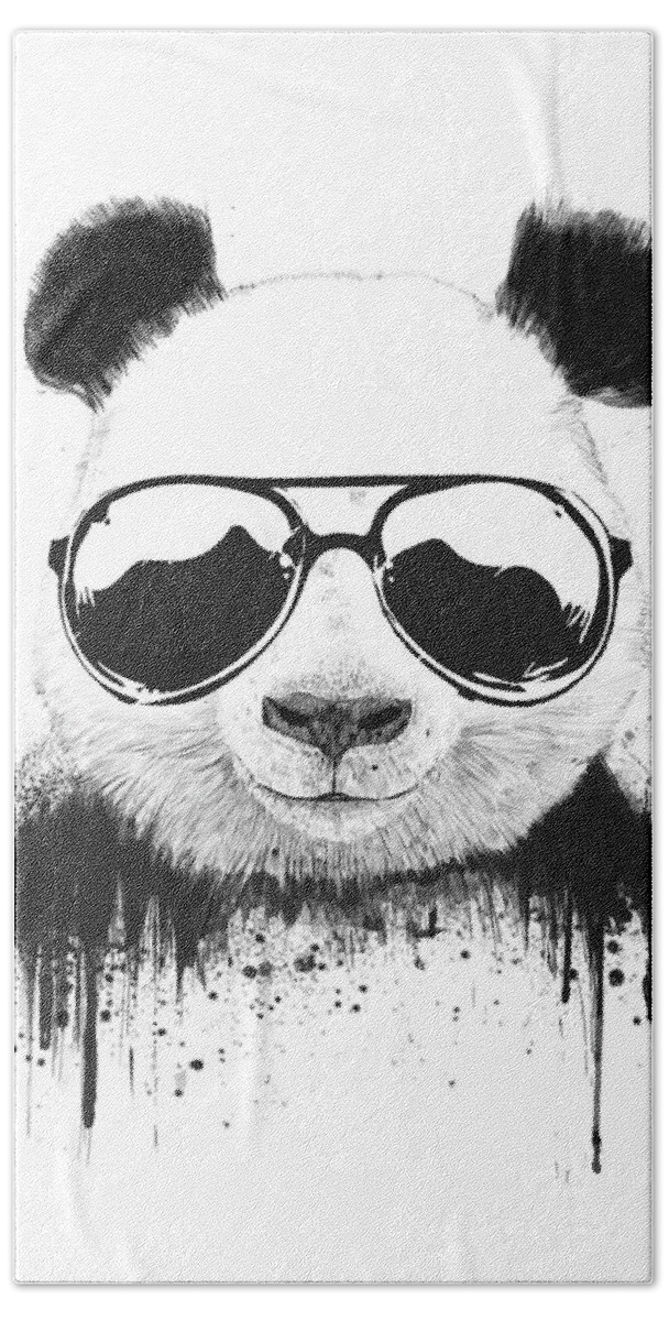 Panda Hand Towel featuring the mixed media Stay Cool by Balazs Solti