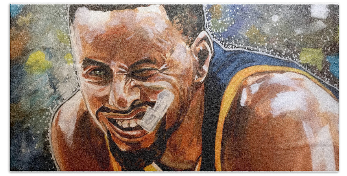 Steph Curry Bath Towel featuring the painting Steph Curry by Joel Tesch