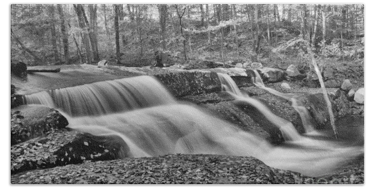 Stickney Brook Falls Bath Towel featuring the photograph Stickeny Brook Falls Cascades Black And White by Adam Jewell