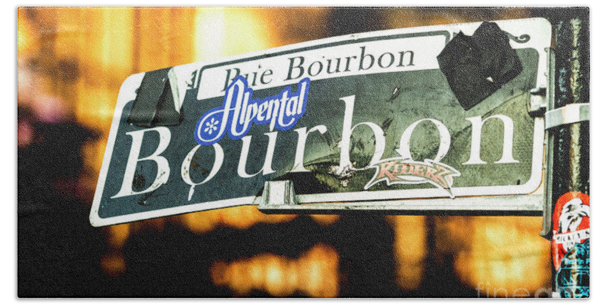 Photo Bath Towel featuring the photograph Stickers of Bourbon St by Jason Hughes