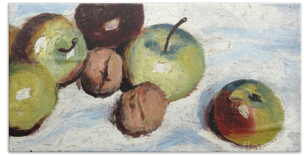 Renoir Bath Towel featuring the painting Still Life with Apples and Walnuts by Pierre Auguste Renoir
