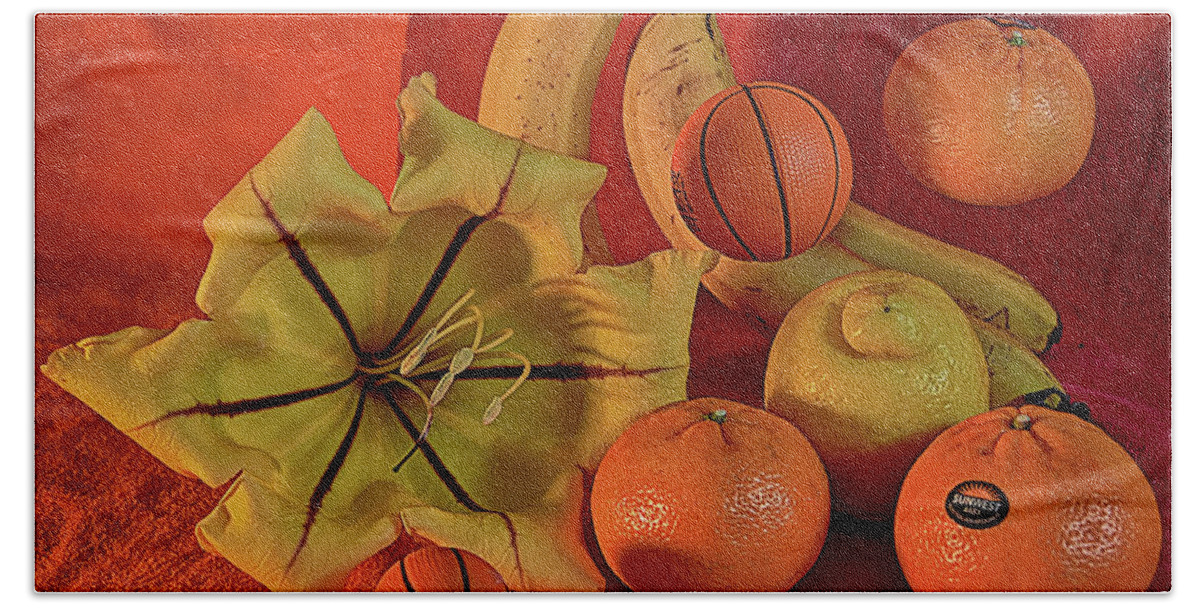 Orange Hand Towel featuring the photograph Still life with two basketballs by Andrei SKY