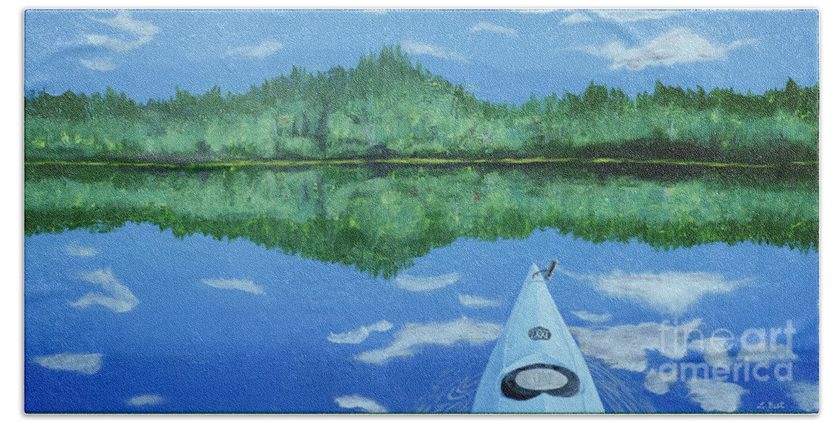 Kayak Bath Towel featuring the painting Still Reflective by Laurel Best
