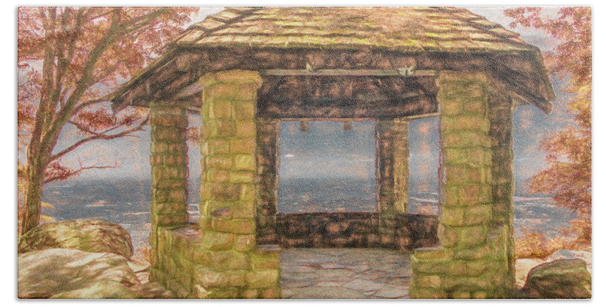 Tennessee Hand Towel featuring the photograph Stone Gazebo Atop Chilhowee Mountain, Painterly   by Marcy Wielfaert