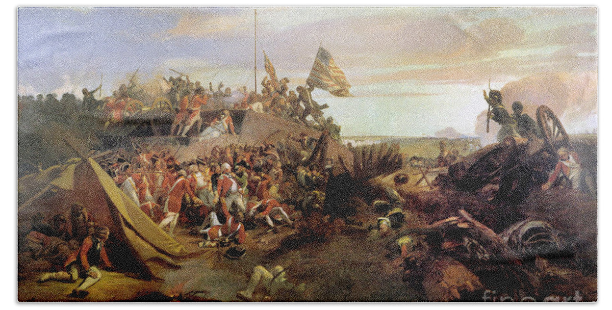 1781 Bath Towel featuring the painting Storming a Redoubt at Yorktown by Eugene Lami