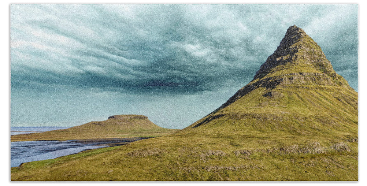 Iceland Bath Towel featuring the photograph Stormy Church Mountain by David Letts