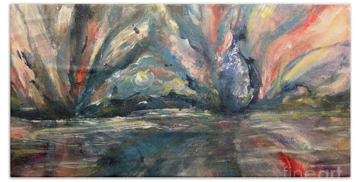 Landscape Bath Towel featuring the painting Stormy Eve by Francelle Theriot
