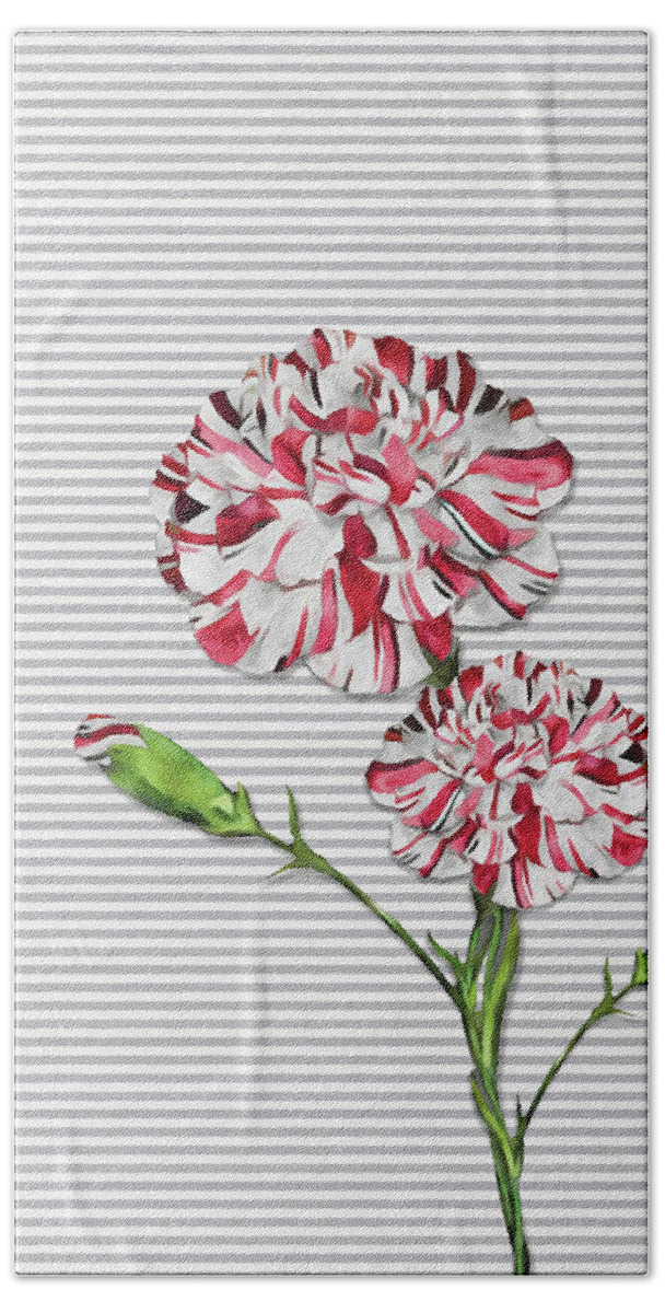 Carnations Hand Towel featuring the digital art Striped Carnations by Doreen Erhardt