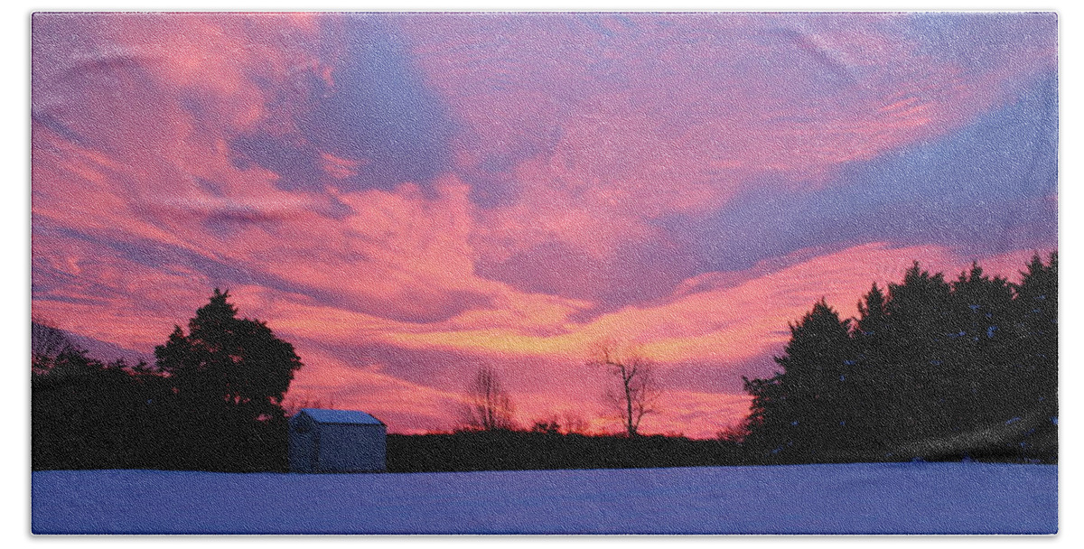 Winter Hand Towel featuring the photograph Stunning Sunrise after Snowfall by M E