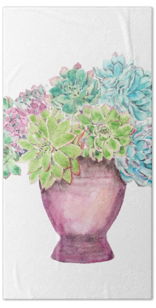 Succulent Painting Bath Towel featuring the painting Succulent In Pot Painting by Color Color