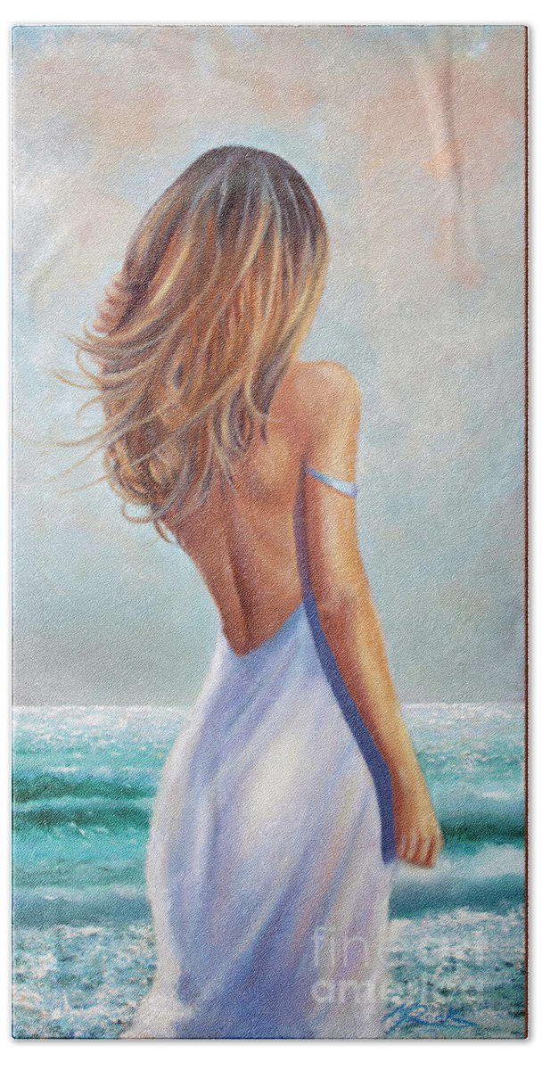 Landscape Hand Towel featuring the painting Summer Beach by Michael Rock