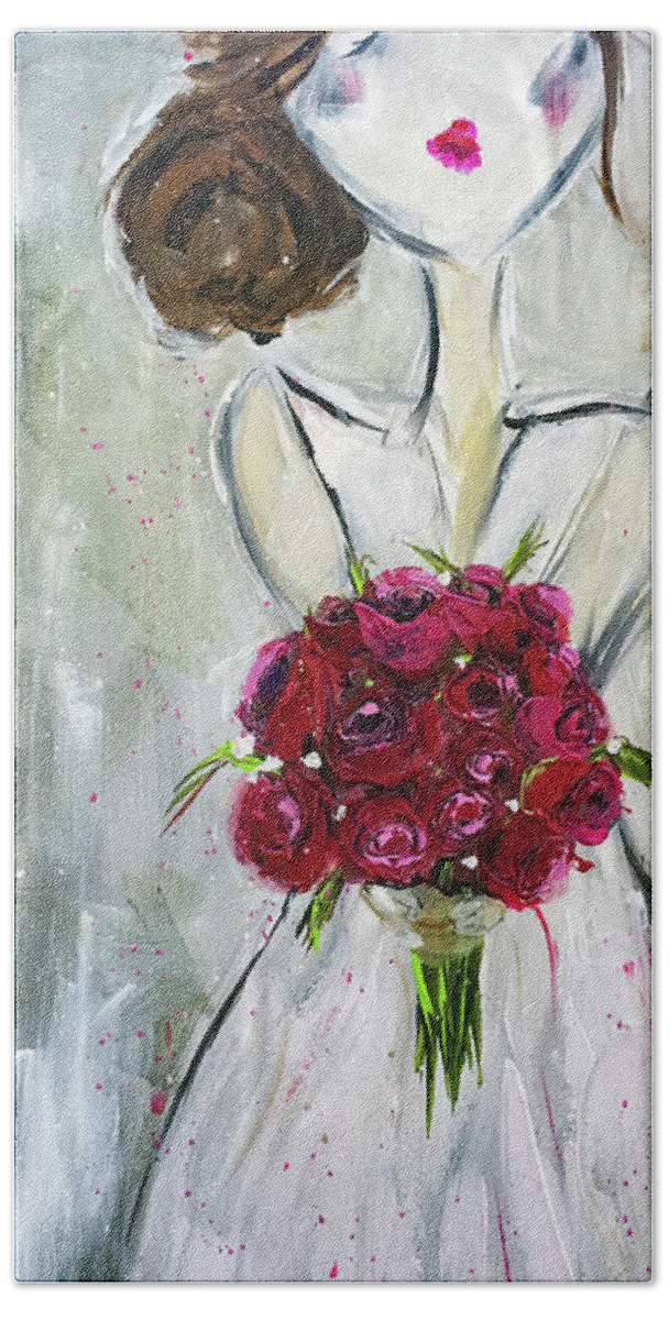 Bride Bath Towel featuring the painting Blushing Bride by Roxy Rich
