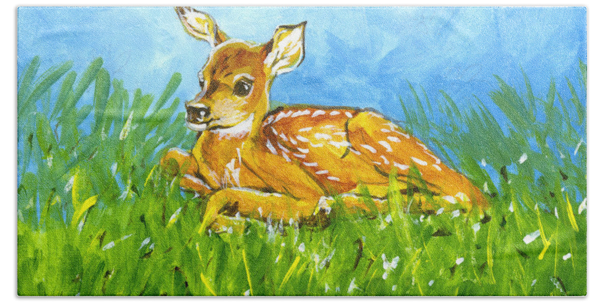 Fawn Bath Towel featuring the painting Summer Fawn Sketch by Richard De Wolfe
