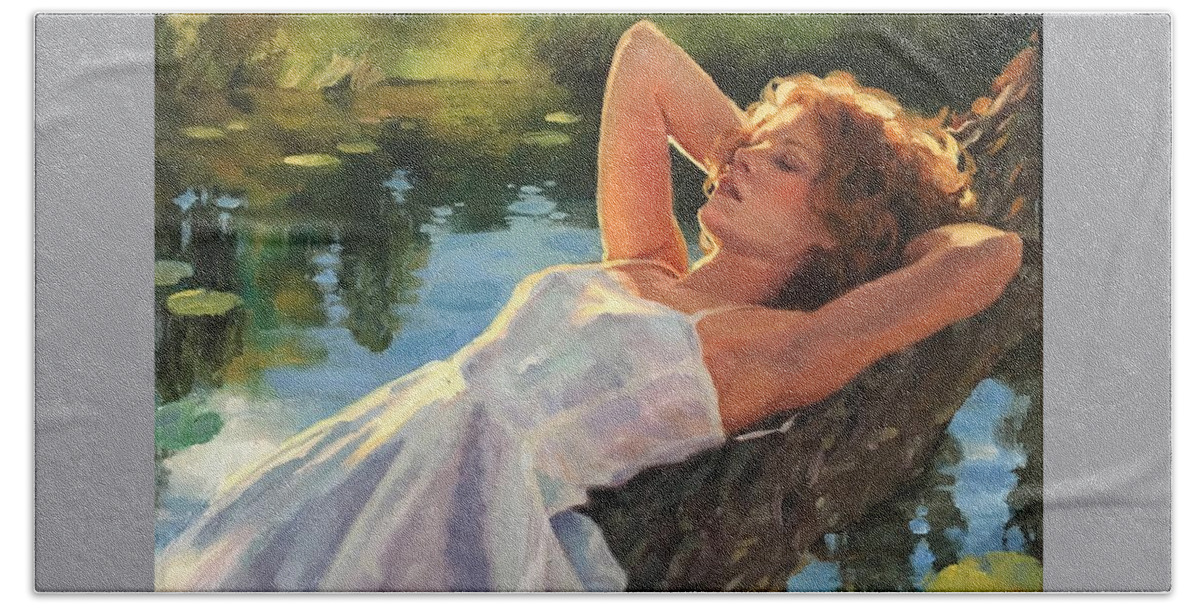 Water Bath Towel featuring the painting Summer Idyll by Jean Hildebrant