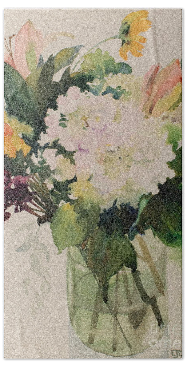 Bouquet Bath Towel featuring the painting Summer in a Vase by Elizabeth Carr