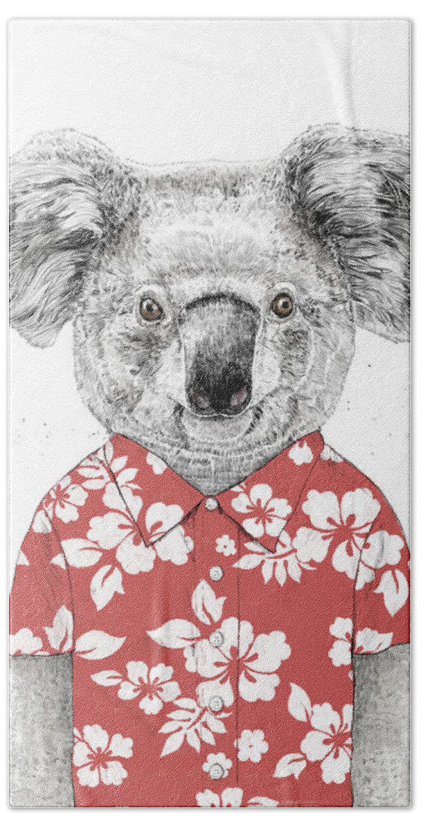 Koala Hand Towel featuring the drawing Summer koala by Balazs Solti