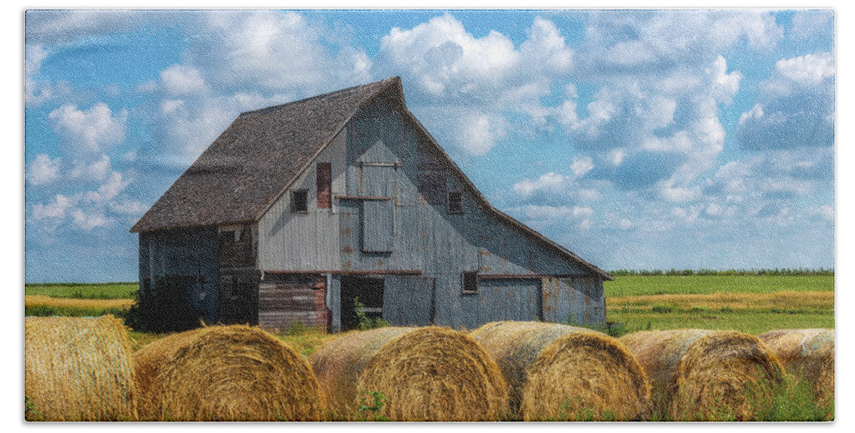 Hay Bales Hand Towel featuring the photograph Summertime in Kansas by Darren White