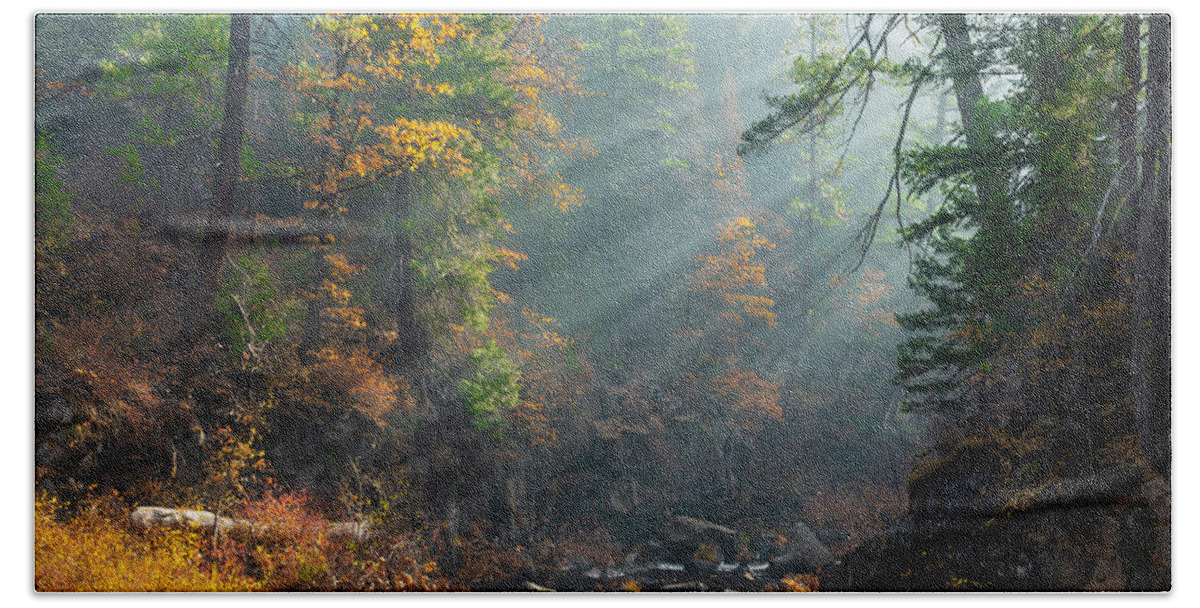 Mccloud Bath Towel featuring the photograph Sunbeams on the McCloud River by Don Hoekwater Photography