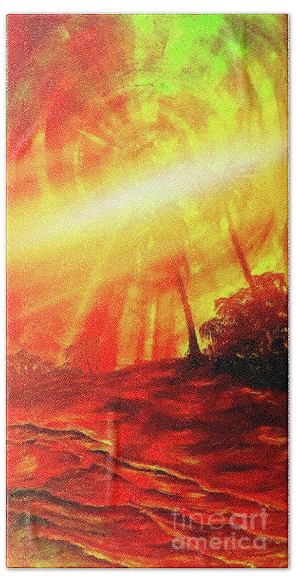 Sunset Beach Hand Towel featuring the painting Sunburst by Michael Silbaugh