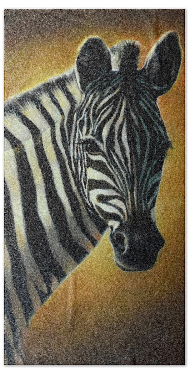 Zebra Hand Towel featuring the painting Sunkissed Zebra by Lynne Pittard
