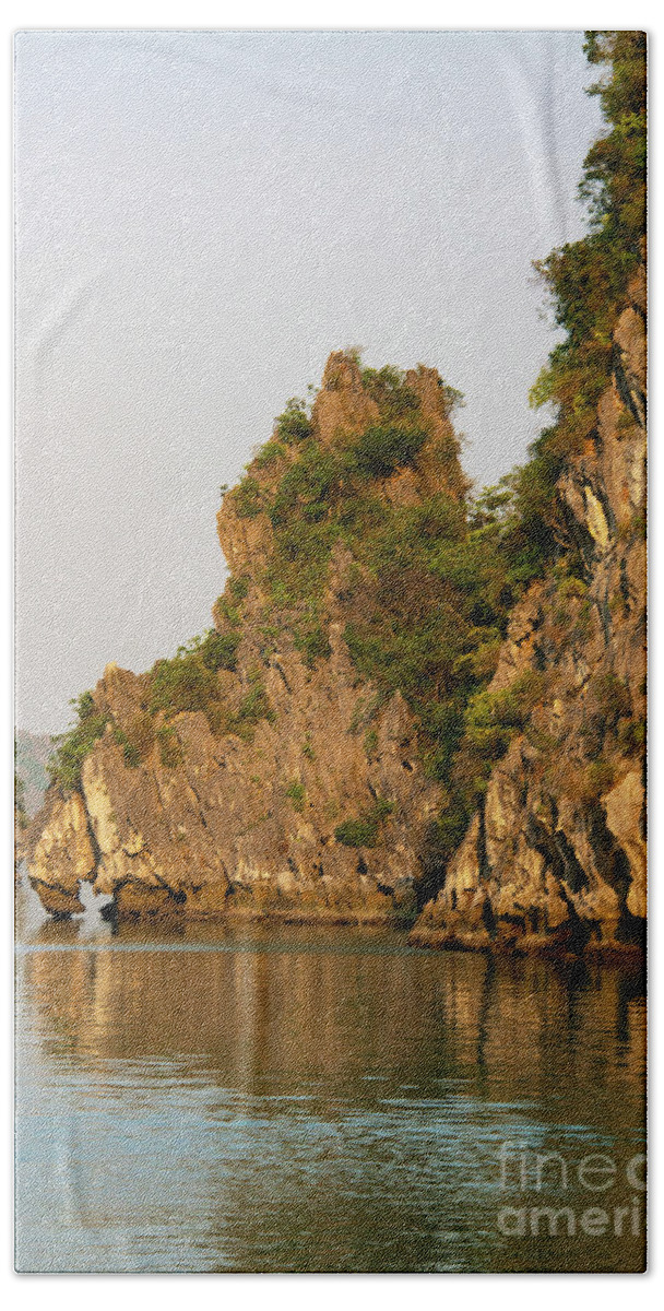 Halong Bay Bath Towel featuring the photograph Sunlit Halong Bay Islands Eight by Bob Phillips