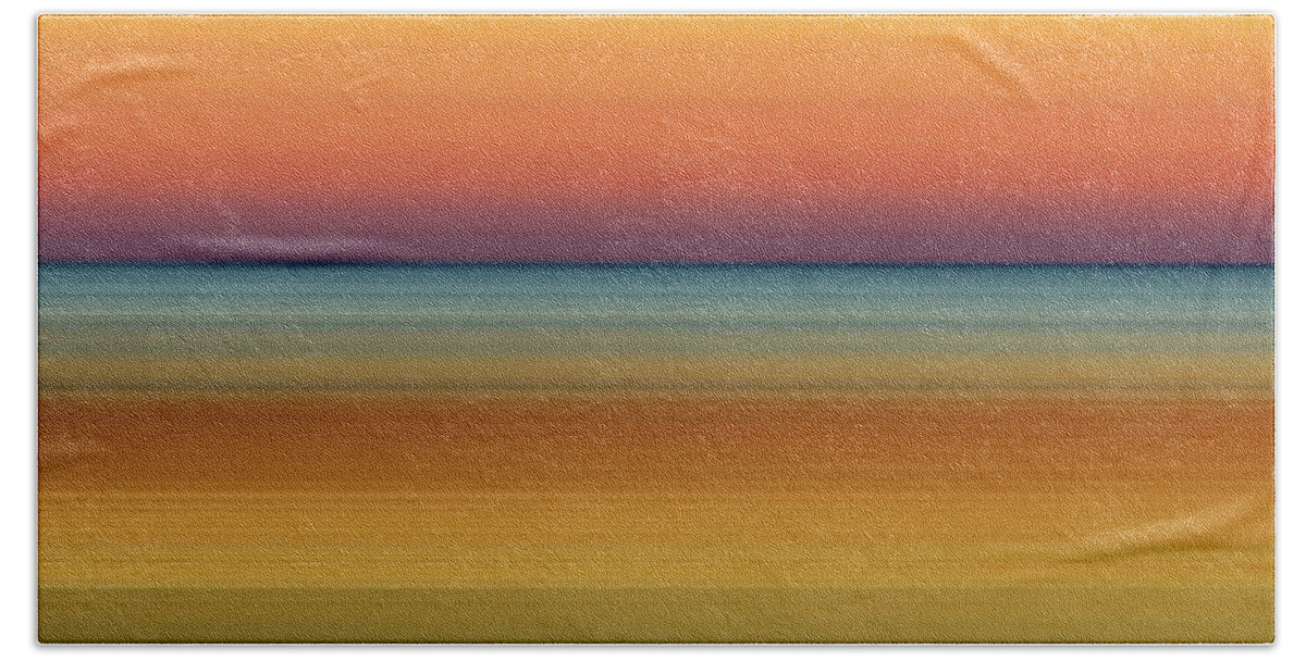 Sunrise Sunset Horizon Photography Digital Artwork Photography Based Digital Art Blur Motion Blur Sky Water Ocean Lake Morning Evening Sun Warm Saturated Colorful Color Abstract Landscape Blue Orange Cyan Yellow Red Blue Hour Golden Hour Calm Smooth Peaceful Quiet Rise Set Dawn Dusk Glow Scott Norris Creative; Scott Norris Photography Hand Towel featuring the photograph Sunrise 3 by Scott Norris