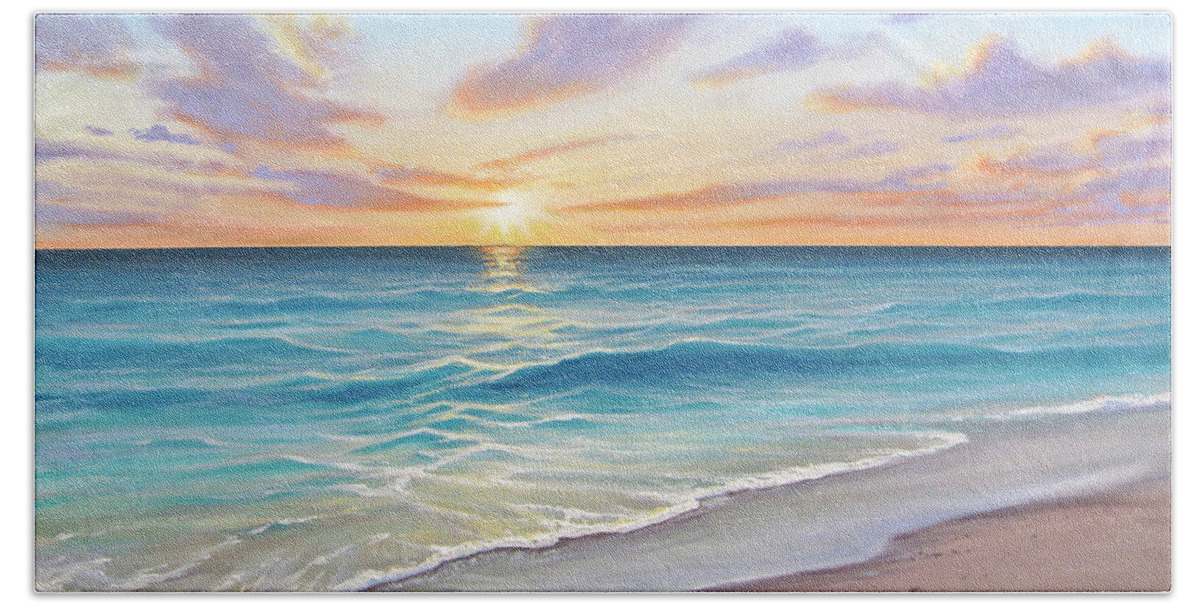 Seascape Bath Towel featuring the painting Sunrise Splendor by Joe Mandrick