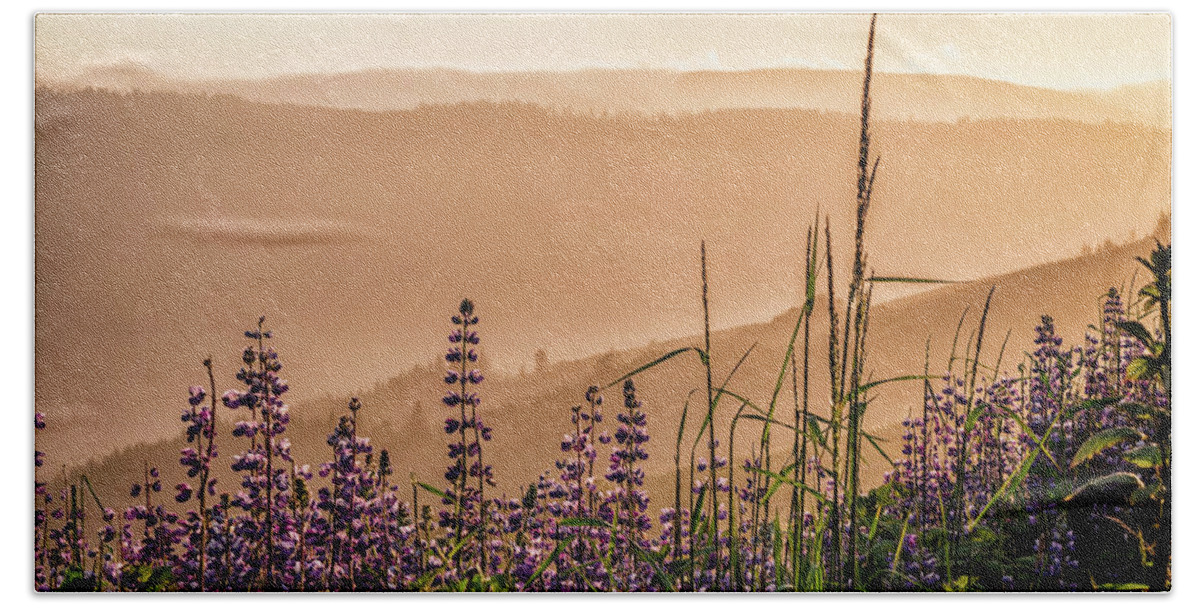 California Hand Towel featuring the photograph Sunset Among the Lupine by Laura Roberts