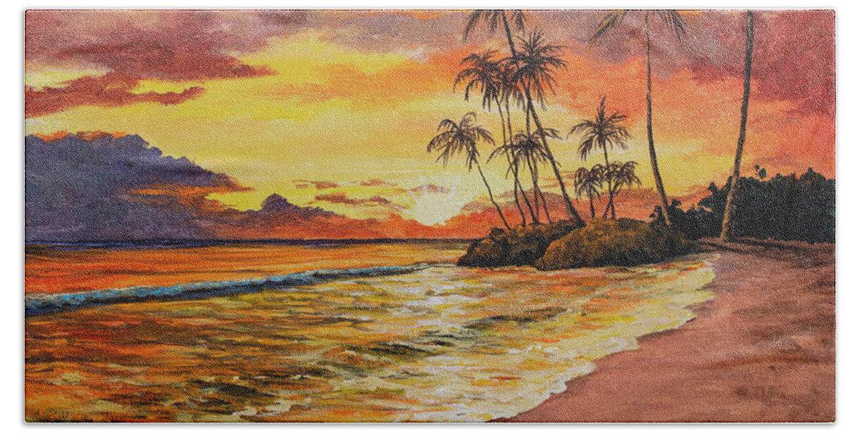 Sunset Bath Towel featuring the painting Sunset And Palms by Darice Machel McGuire