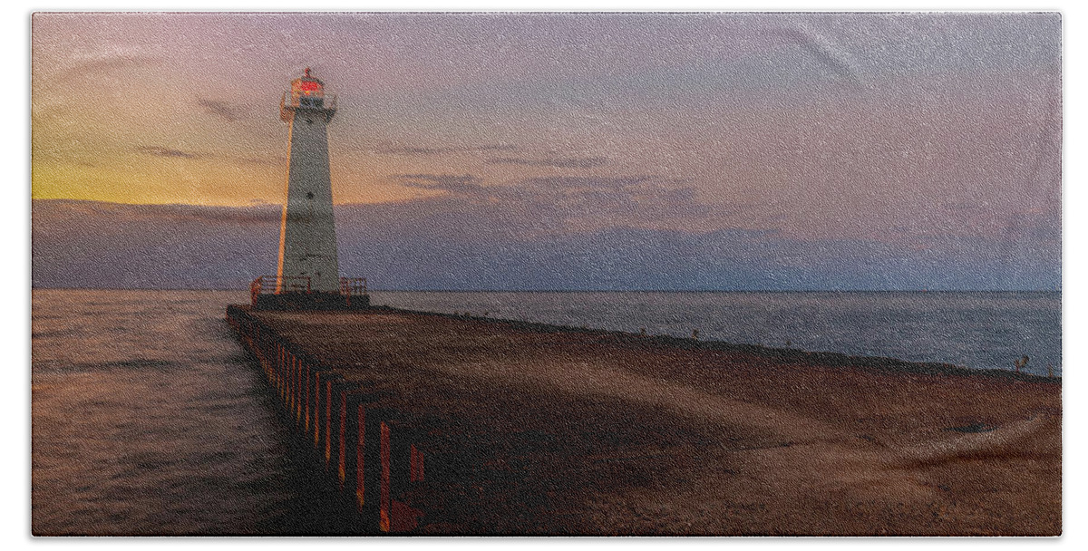 Sunset Hand Towel featuring the photograph Sunset at Sodus Point by Rod Best