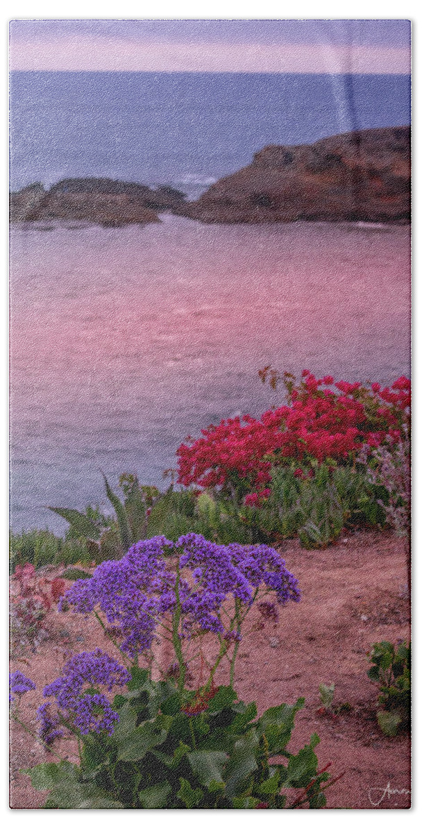 Ocean Bath Towel featuring the photograph Sunset Beach Flowers by Aaron Burrows