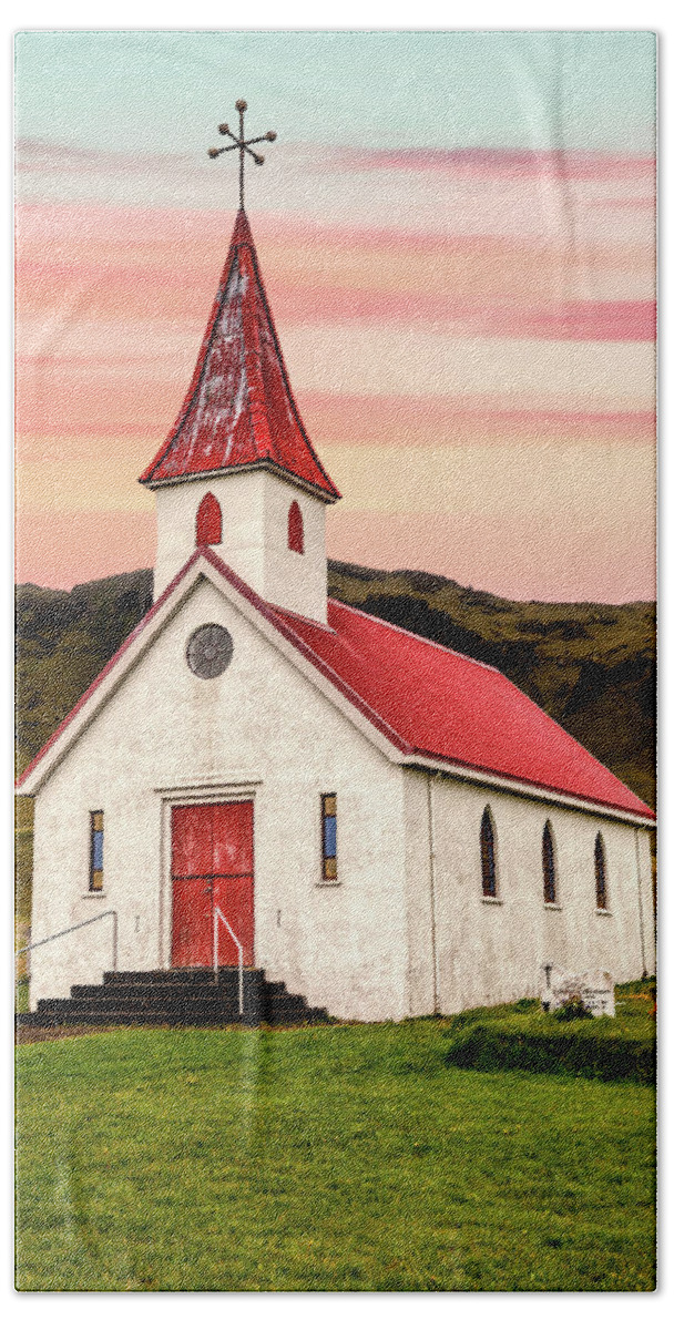 Church Bath Towel featuring the photograph Sunset Chapel of Iceland by David Letts
