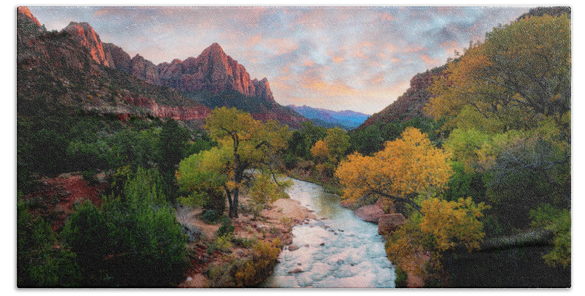 Sunset Bath Towel featuring the photograph Sunset in Zion by Michael Ash