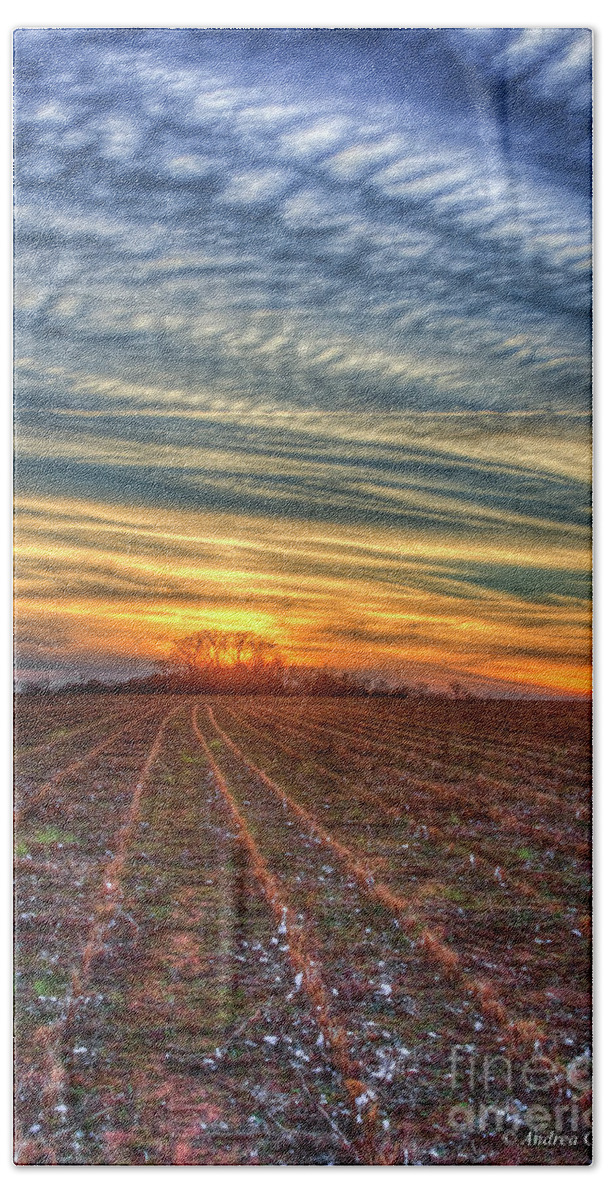 Cotton Field Harvest Oconee County Landscape Sunset Clouds Sky Hand Towel featuring the photograph Sunset Landscape Farming Art by Andrea Callaway